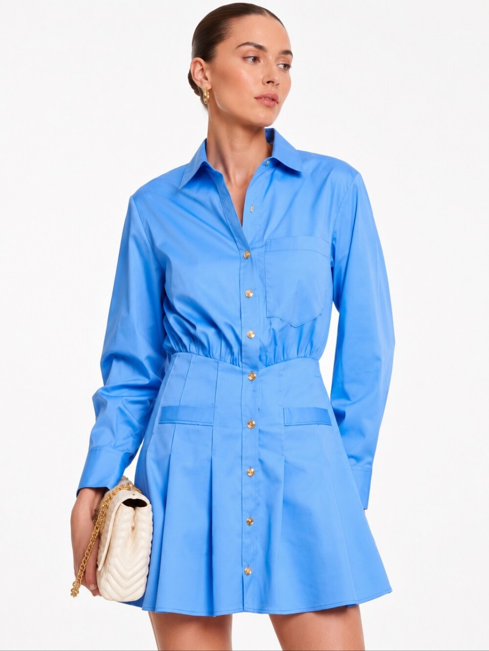 NWT $445 Maje Cotton Blend Poplin Mini Shirt Dress Light Blue US 10 FR 42